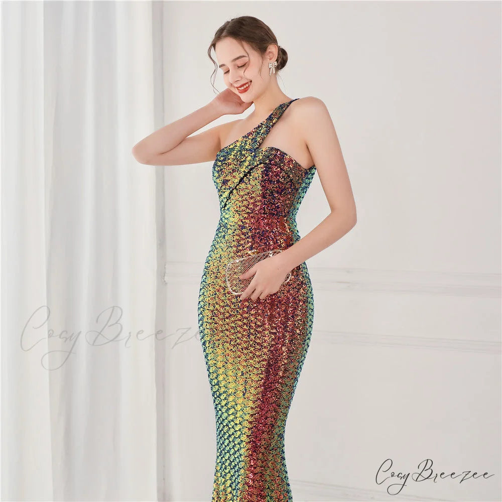 Victoria Formal One-Shoulder Charming Sequined Fishtail Dress