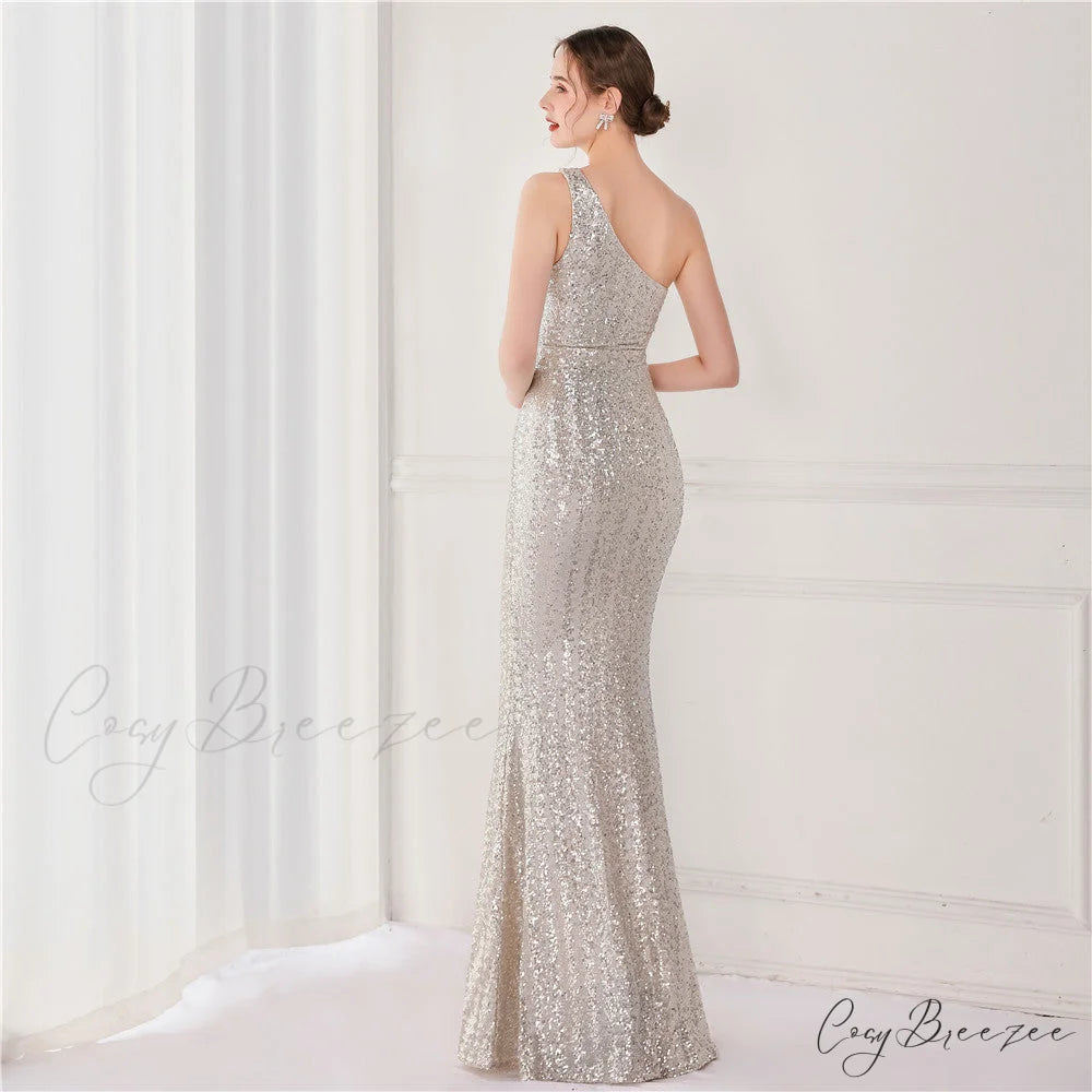 Victoria Formal One-Shoulder Charming Sequined Fishtail Dress
