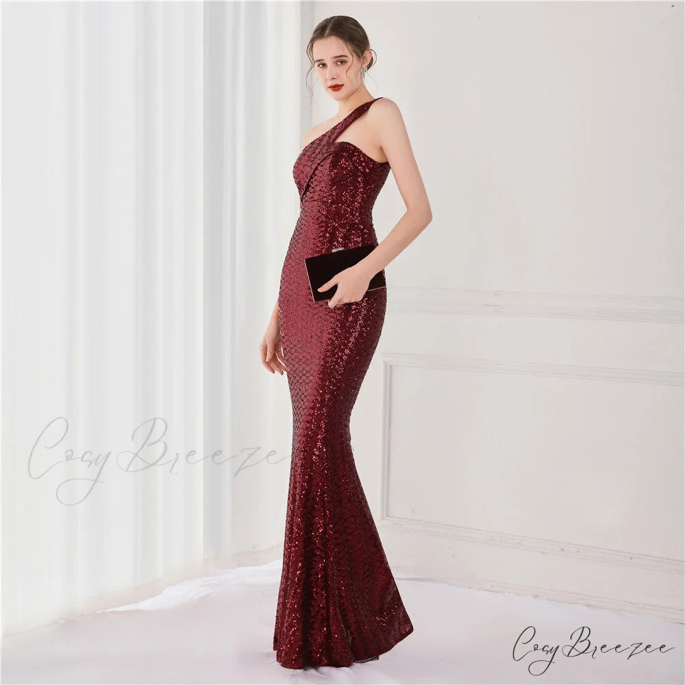 Victoria Formal One-Shoulder Charming Sequined Fishtail Dress