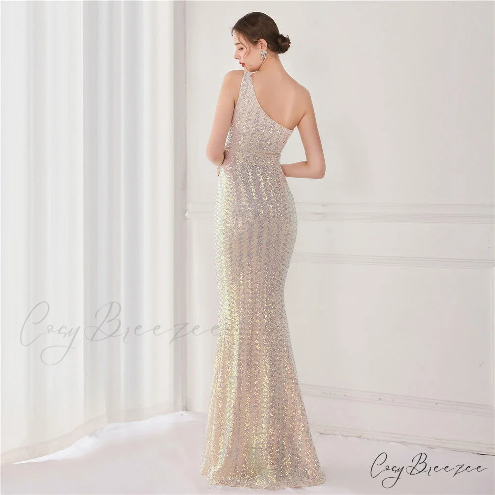 Victoria Formal One-Shoulder Charming Sequined Fishtail Dress