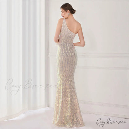 Victoria Formal One-Shoulder Charming Sequined Fishtail Dress