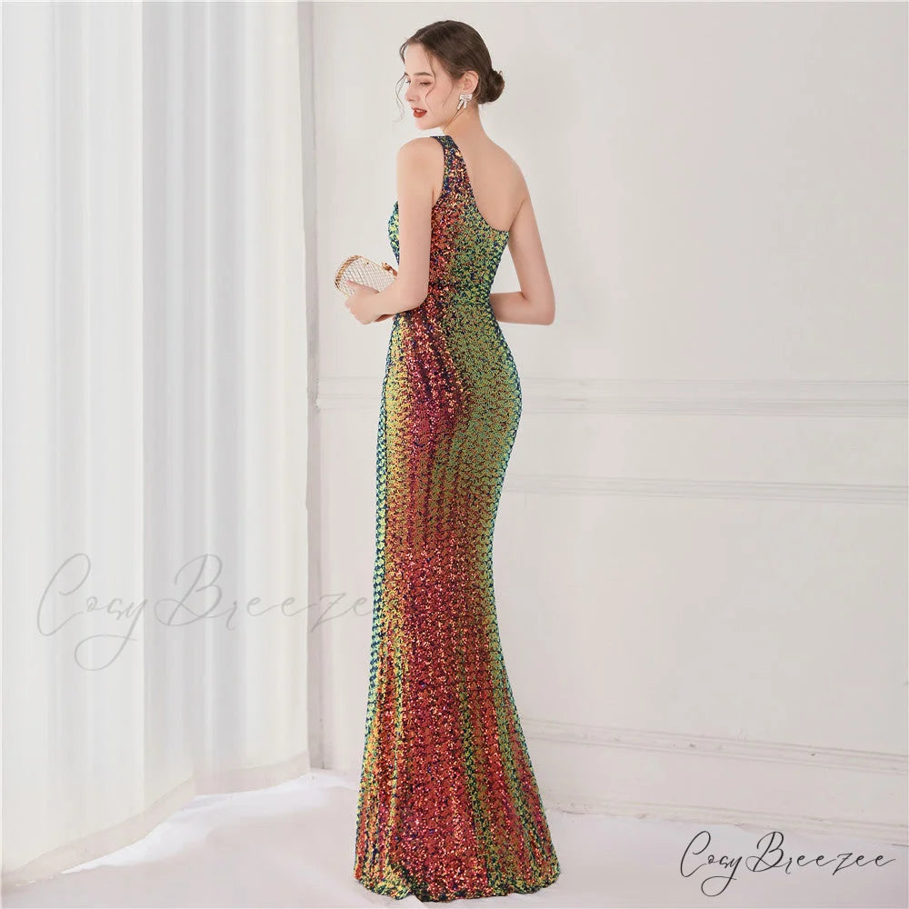 Victoria Formal One-Shoulder Charming Sequined Fishtail Dress