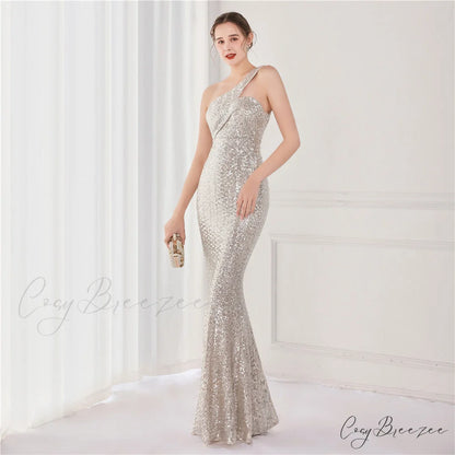 Victoria Formal One-Shoulder Charming Sequined Fishtail Dress
