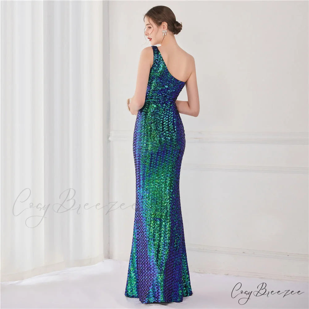 Victoria Formal One-Shoulder Charming Sequined Fishtail Dress