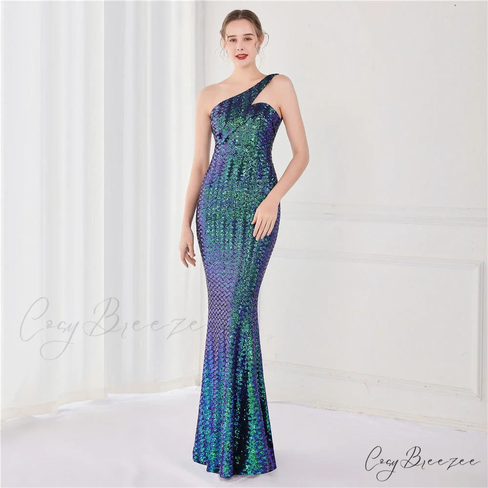 Victoria Formal One-Shoulder Charming Sequined Fishtail Dress