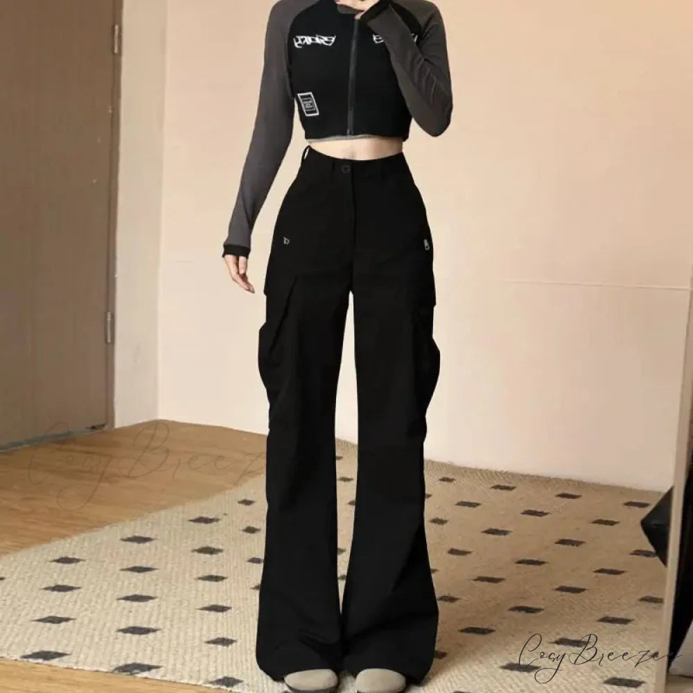 Vintage American Cargo High Waist Pants Black / S pants-241228