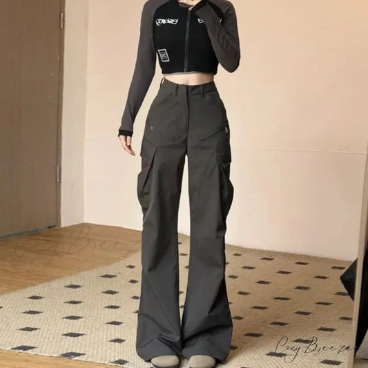 Vintage American Cargo High Waist Pants Dark Grey / S pants-241228