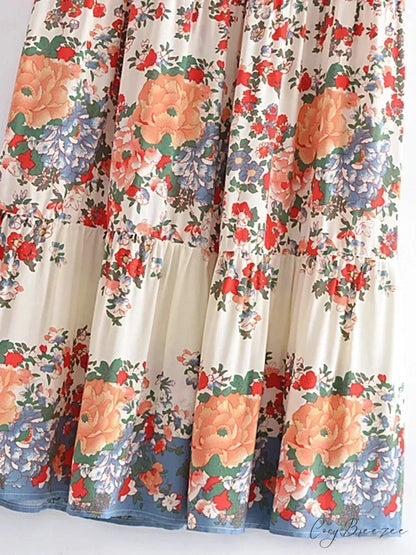 Vintage Beach Floral Hippie High Waist Boho Maxi Skirt Femme skirt-250126