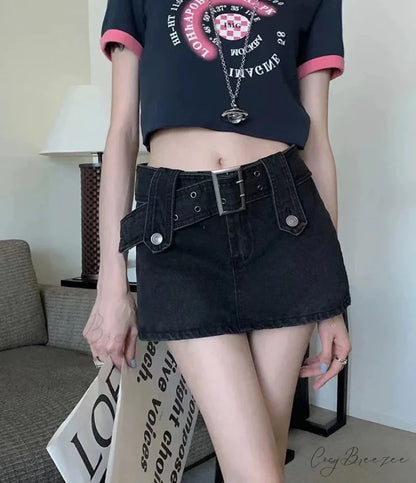 Vintage Black Y2K Sexy High Waist Mini Skirt Black / S