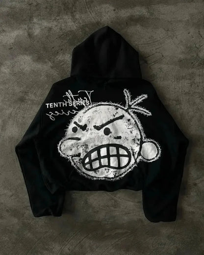 Vintage Black Zipper Hoodie black 1 / S hoodies-241228