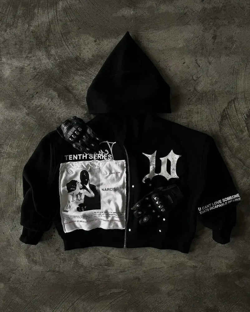 Vintage Black Zipper Hoodie black 2 / S hoodies-241228