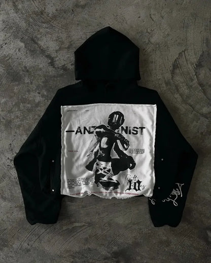 Vintage Black Zipper Hoodie black 3 / S hoodies-241228