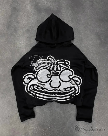 Vintage Black Zipper Hoodie black 4 / S hoodies-241228
