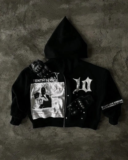 Vintage Black Zipper Hoodie hoodies-241228