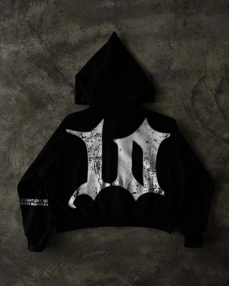 Vintage Black Zipper Hoodie hoodies-241228