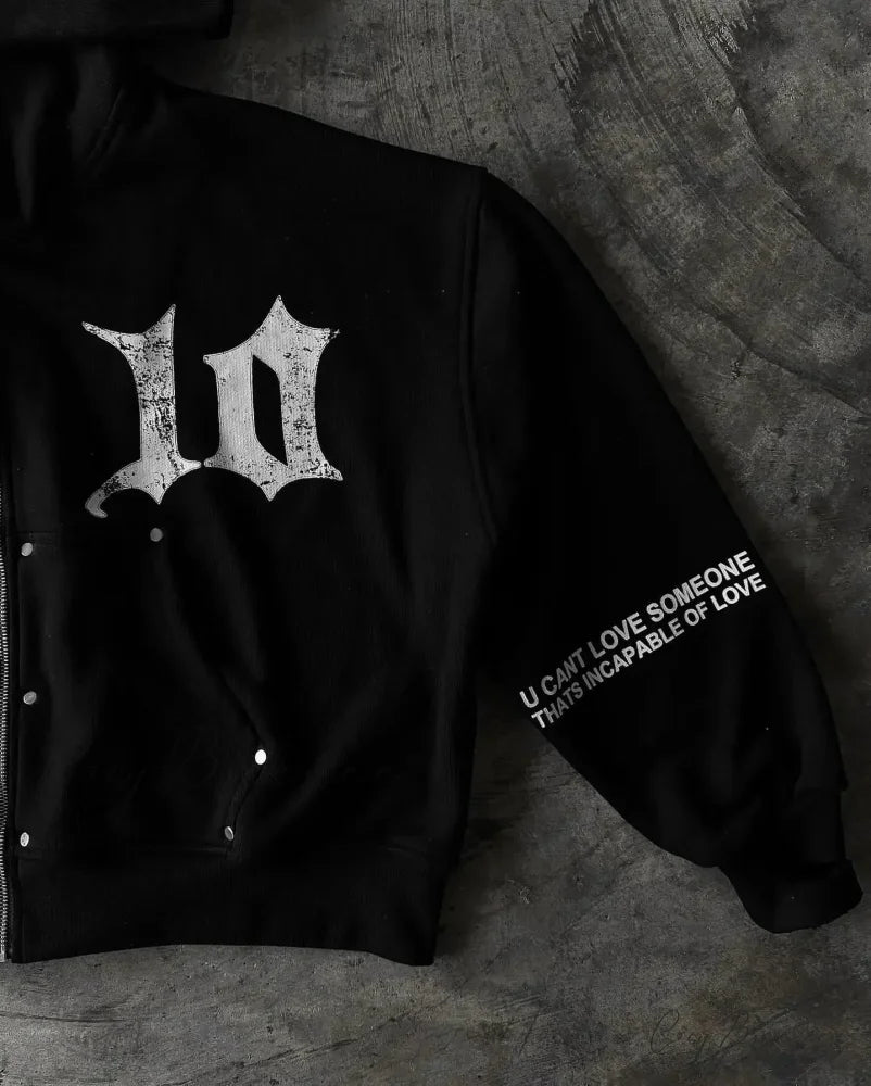 Vintage Black Zipper Hoodie hoodies-241228