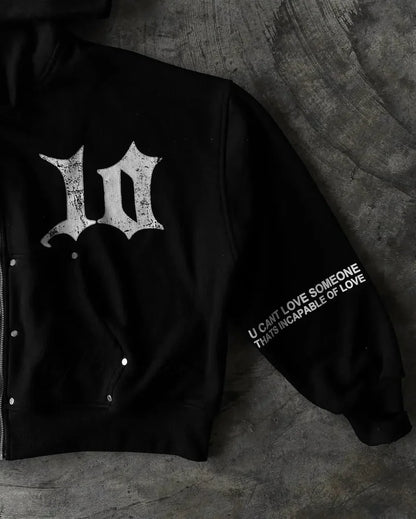 Vintage Black Zipper Hoodie hoodies-241228