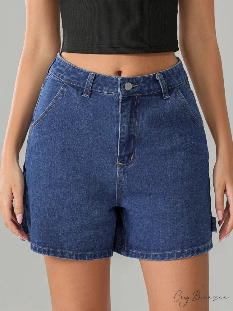 Vintage Blue Button Denim Shorts Blue / S short-250223