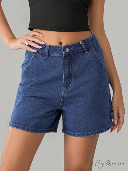 Vintage Blue Button Denim Shorts short-250223