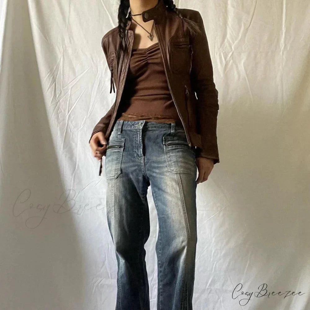 Vintage Brown Lace Patchwork Open Back Slim Fit Fairy Grunge Y2K Camis Crop Top croptop-250126