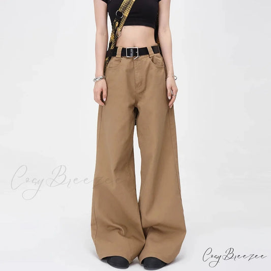 Vintage Brown Loose Wide Leg Mid-waist Women Elegant Chic Jeans BROWN / XS