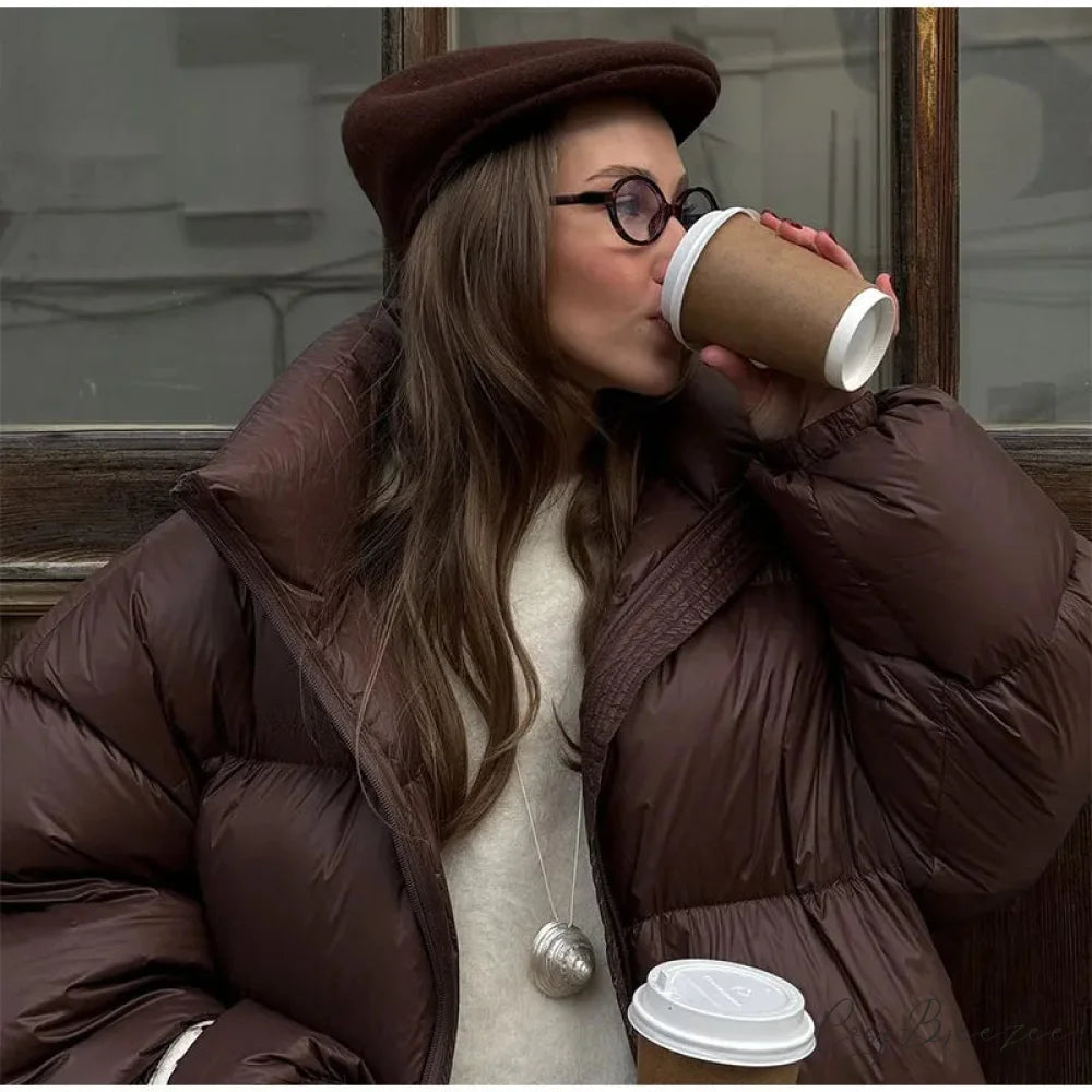 Vintage Brown Oversized Cotton Coat coats-241228