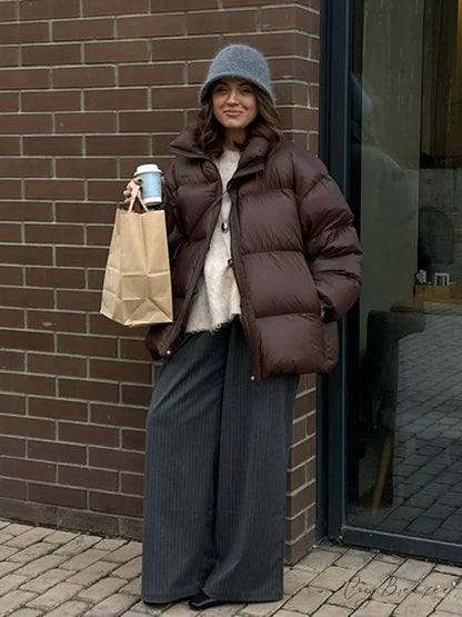Vintage Brown Oversized Cotton Coat coats-241228