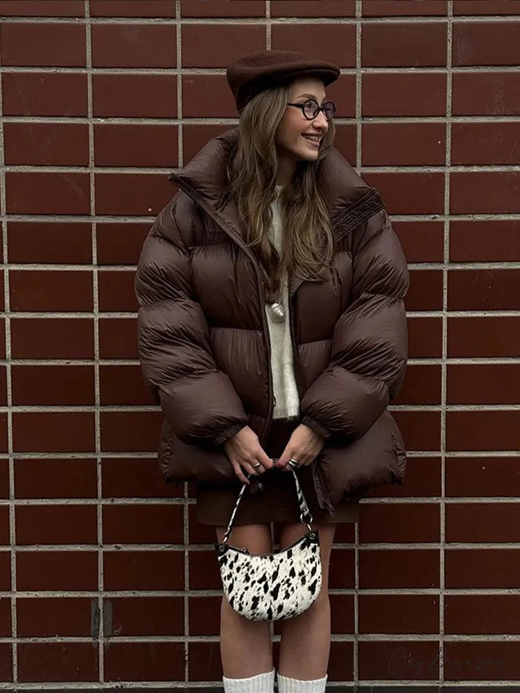 Vintage Brown Oversized Cotton Coat coats-241228