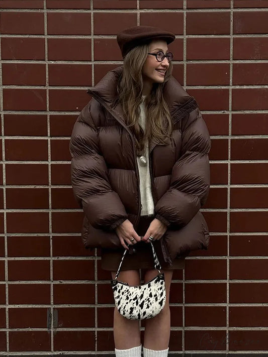 Vintage Brown Oversized Cotton Coat coats-241228