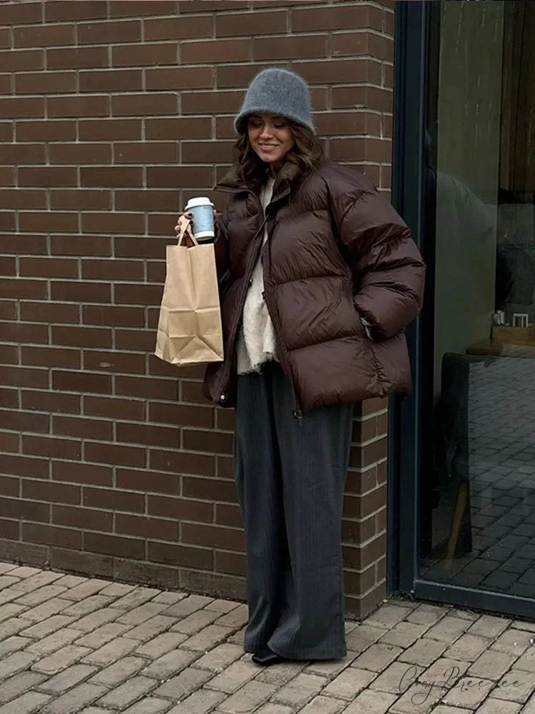Vintage Brown Oversized Cotton Coat coats-241228