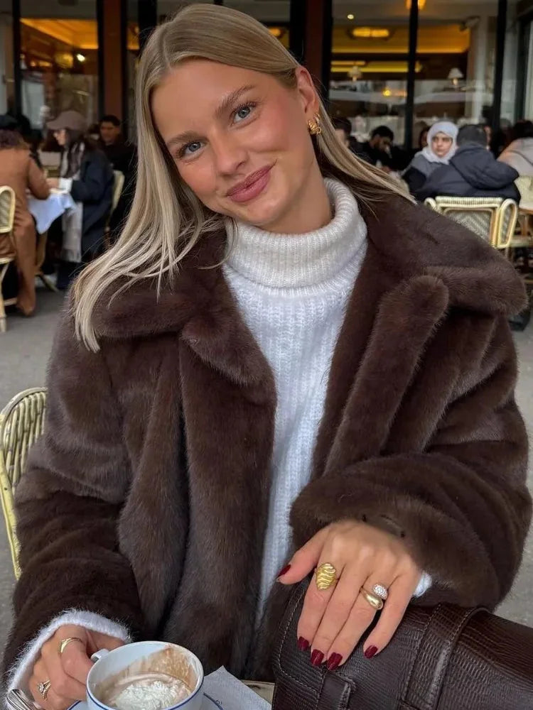 Vintage Brown Stand Collar Loose Coat coats-241228