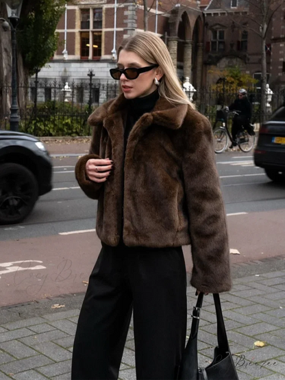 Vintage Brown Stand Collar Loose Coat coats-241228