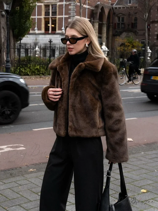 Vintage Brown Stand Collar Loose Coat coats-241228