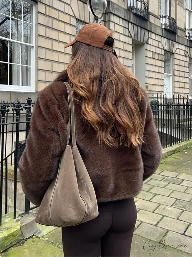 Vintage Brown Stand Collar Loose Coat coats-241228
