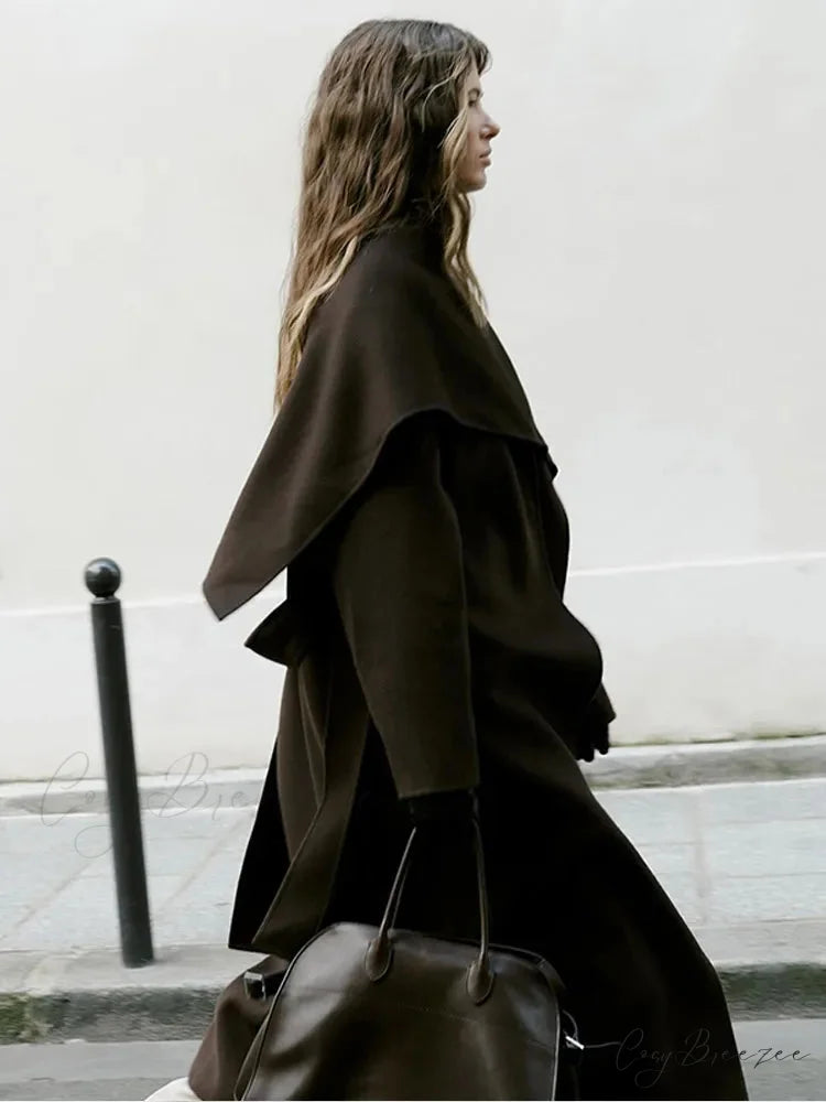 Vintage Brown Wool Mix Coat Coffee / S coats-241228
