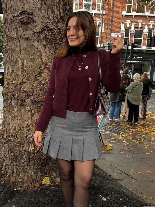 Vintage Burgundy Single-Breasted Cardigan Burgundy / S
