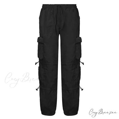Vintage Cargo Baggy Streetwear Pockets Wide Leg Low Waist Casual Loose Y2k Denim Jean BLACK / S