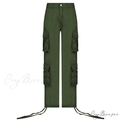 Vintage Cargo Baggy Streetwear Pockets Wide Leg Low Waist Casual Loose Y2k Denim Jean Green / S