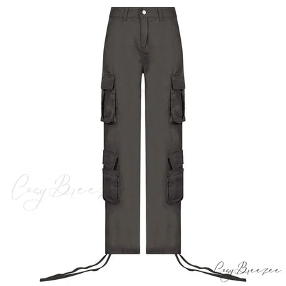 Vintage Cargo Baggy Streetwear Pockets Wide Leg Low Waist Casual Loose Y2k Denim Jean Grey / S
