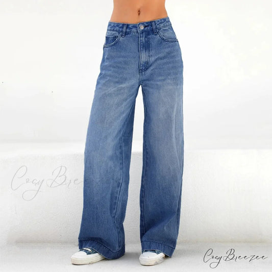 Vintage Casual Solid High Waist Jeans dark blue / S