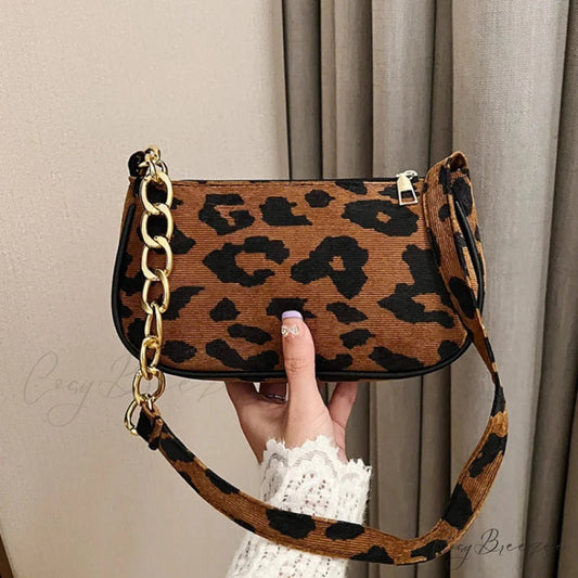 Vintage Chain Plush Leopard Shoulder Bag LightBrown shoulder-250126