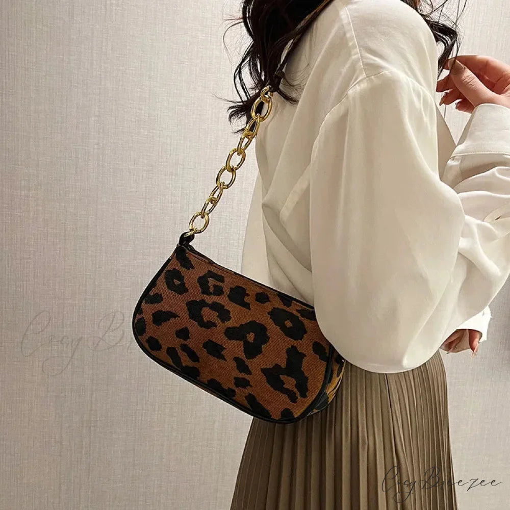 Vintage Chain Plush Leopard Shoulder Bag LightBrown shoulder-250126