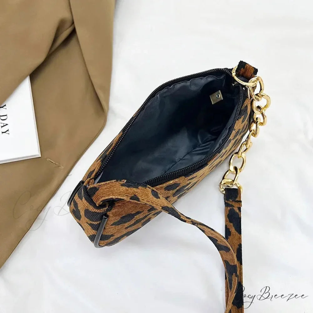 Vintage Chain Plush Leopard Shoulder Bag LightBrown shoulder-250126