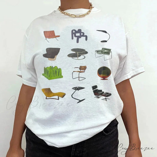 Vintage Chair Printed Cotton Tee WHITE / S t-shirt-250223
