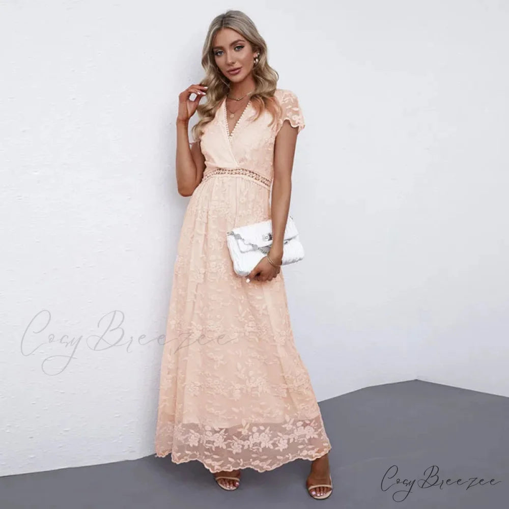 Vintage Deep V Short Sleeve Dress bohodress-250126
