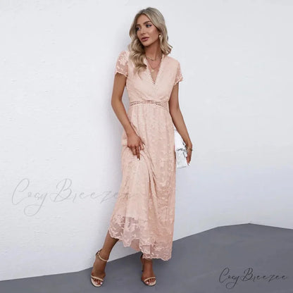 Vintage Deep V Short Sleeve Dress bohodress-250126