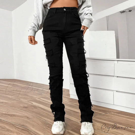 Vintage Denim Embroidered Stacked Jeans Black / S