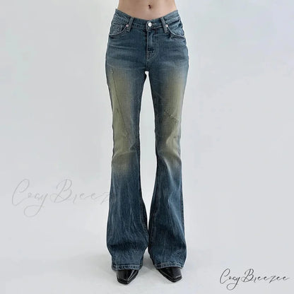 Vintage Denim Flare For Women Fashion Streetwear High Waist Hit Color Slim Female Autumn 2024 Jean