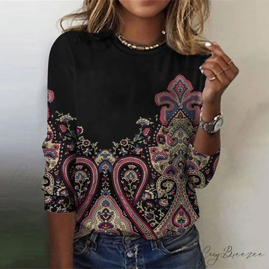 Vintage Design Ethnic Tee Black / S