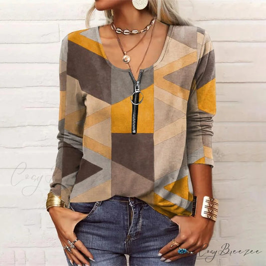 Vintage Design Geometric Blouse Multicolor / S